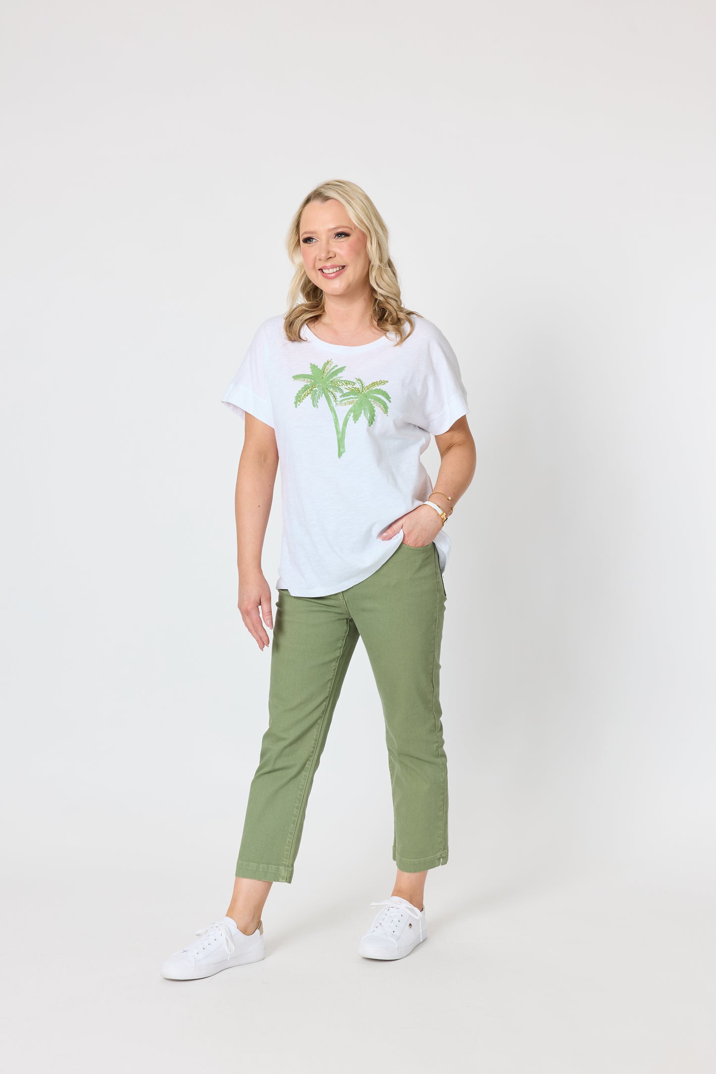 Oasis Palm Sequin T-shirt - White