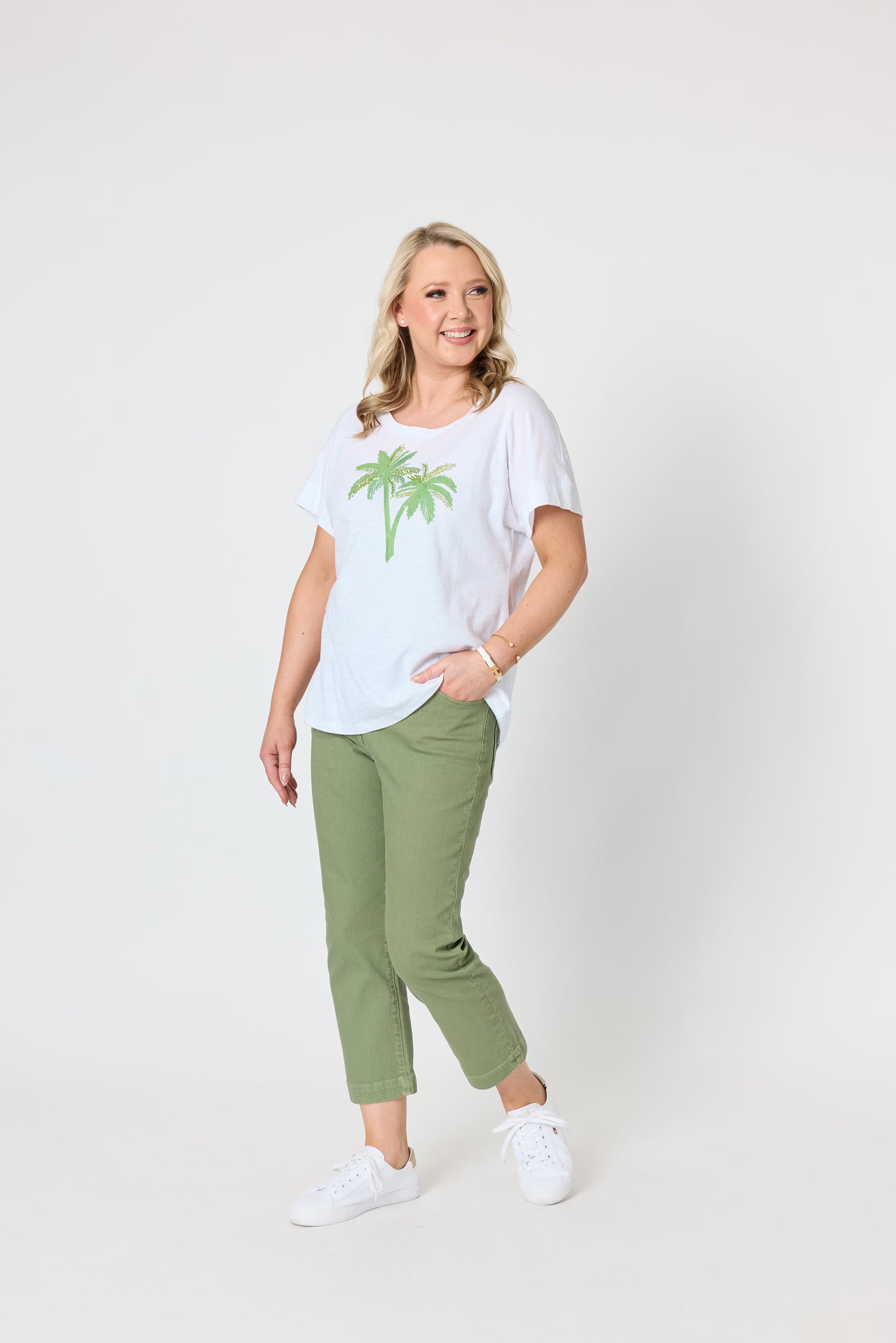 Oasis Palm Sequin T-shirt - White