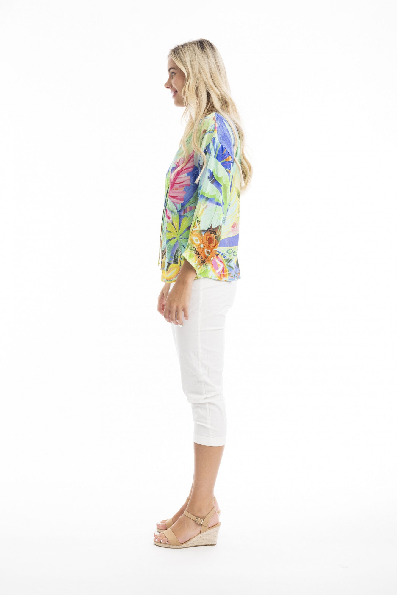 Tropical Frill Neckline Top