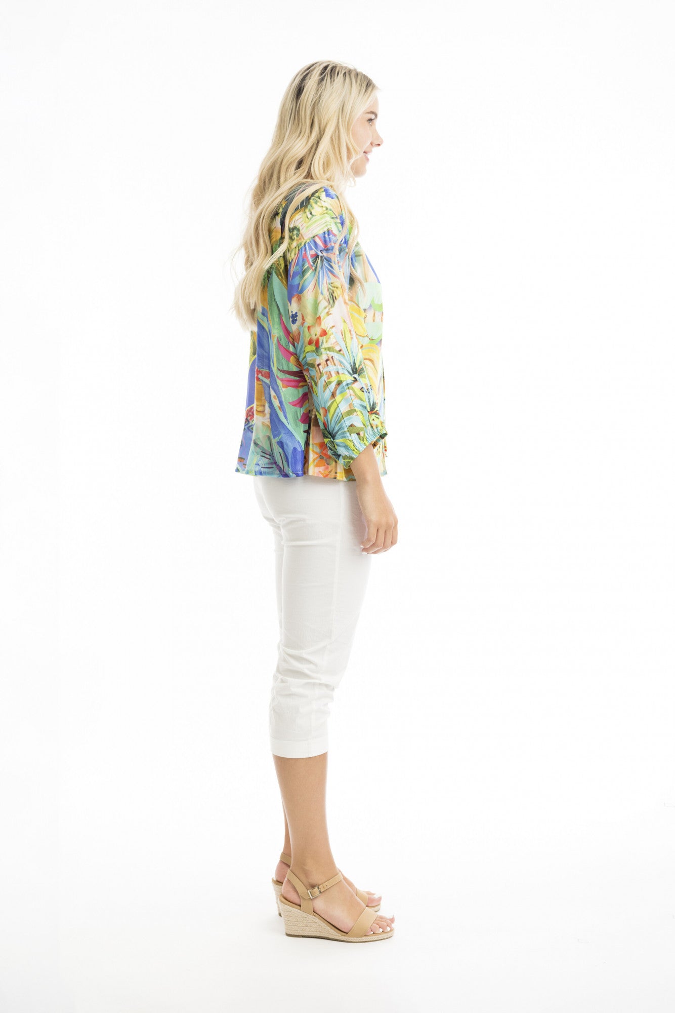 Tropical Frill Neckline Top