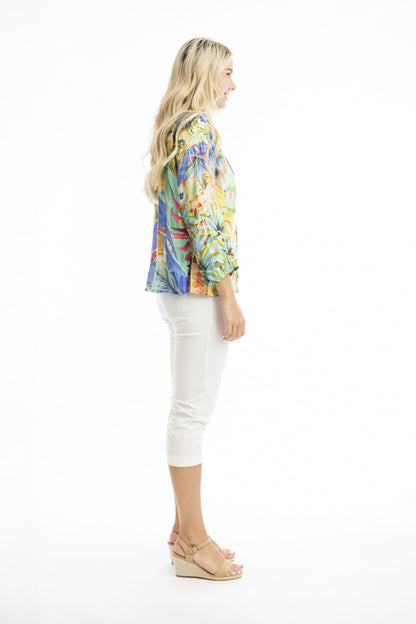 Tropical Frill Neckline Top