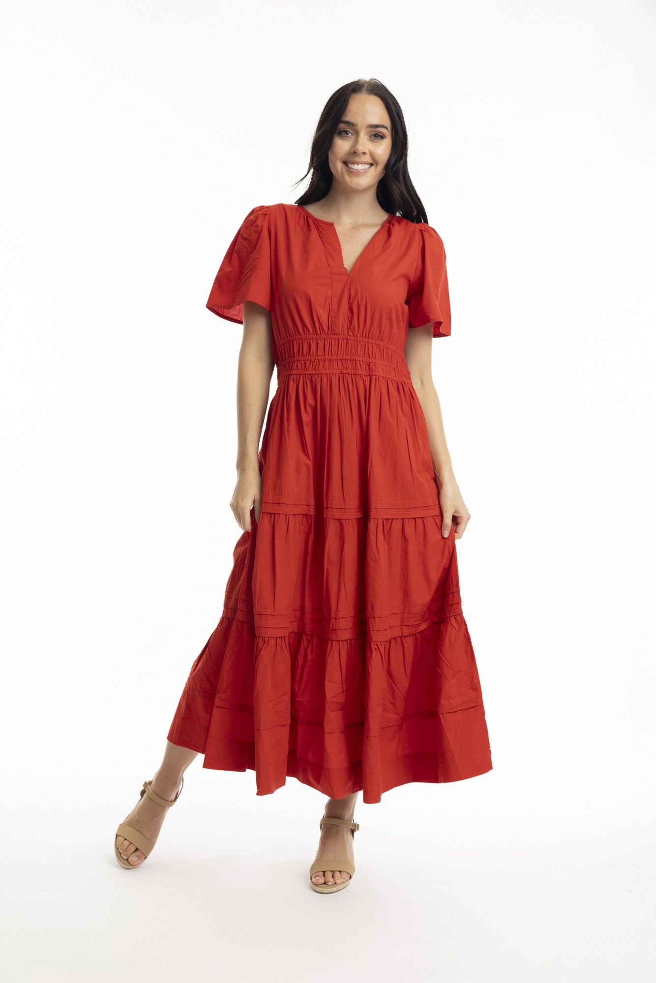 Essentials Poplin Maxi Dress with Ruched Waist