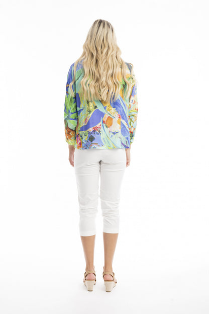 Tropical Frill Neckline Top