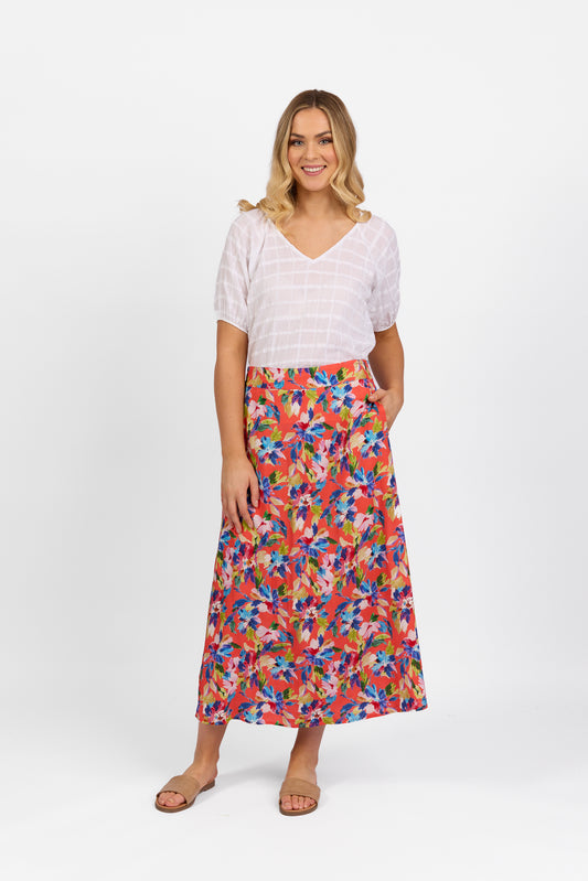 Rio Pull On Long Skirt with Elastic Back Waistband