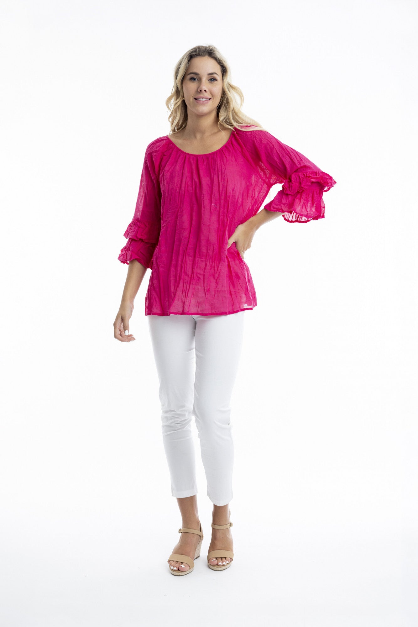 Essentials Cotton Gauze Frill Sleeve Top