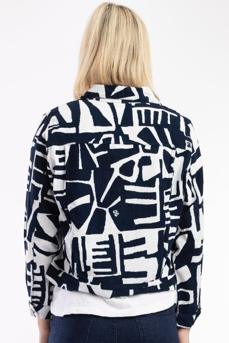 Navy Cord Printed Jacket