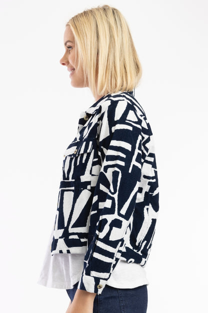 Navy Cord Printed Jacket