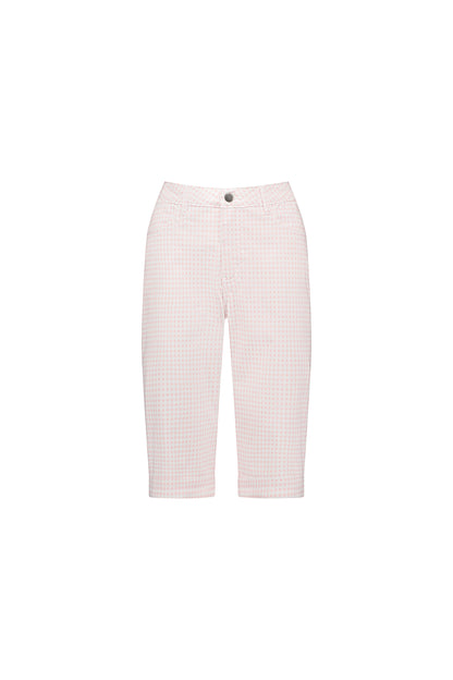 Pink Gingham Printed Lightweight Straight Leg Short