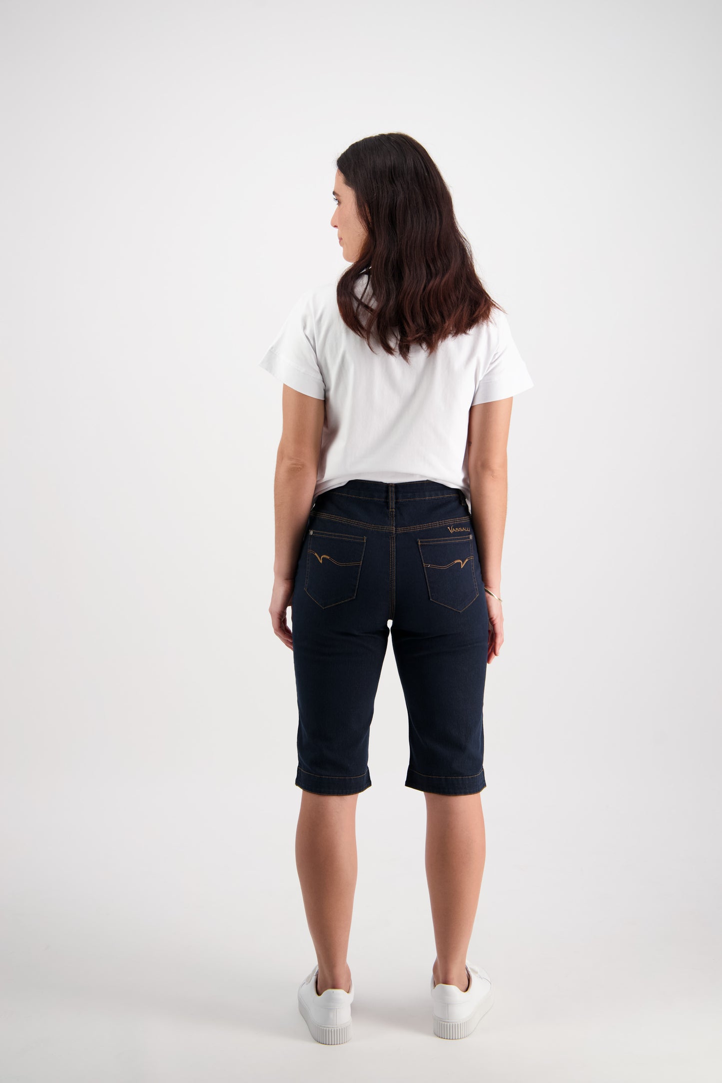 Straight Leg Contrast Stitch Indigo Denim Short