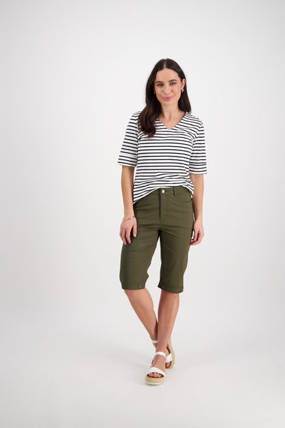 Khaki Poplin Straight Leg Short