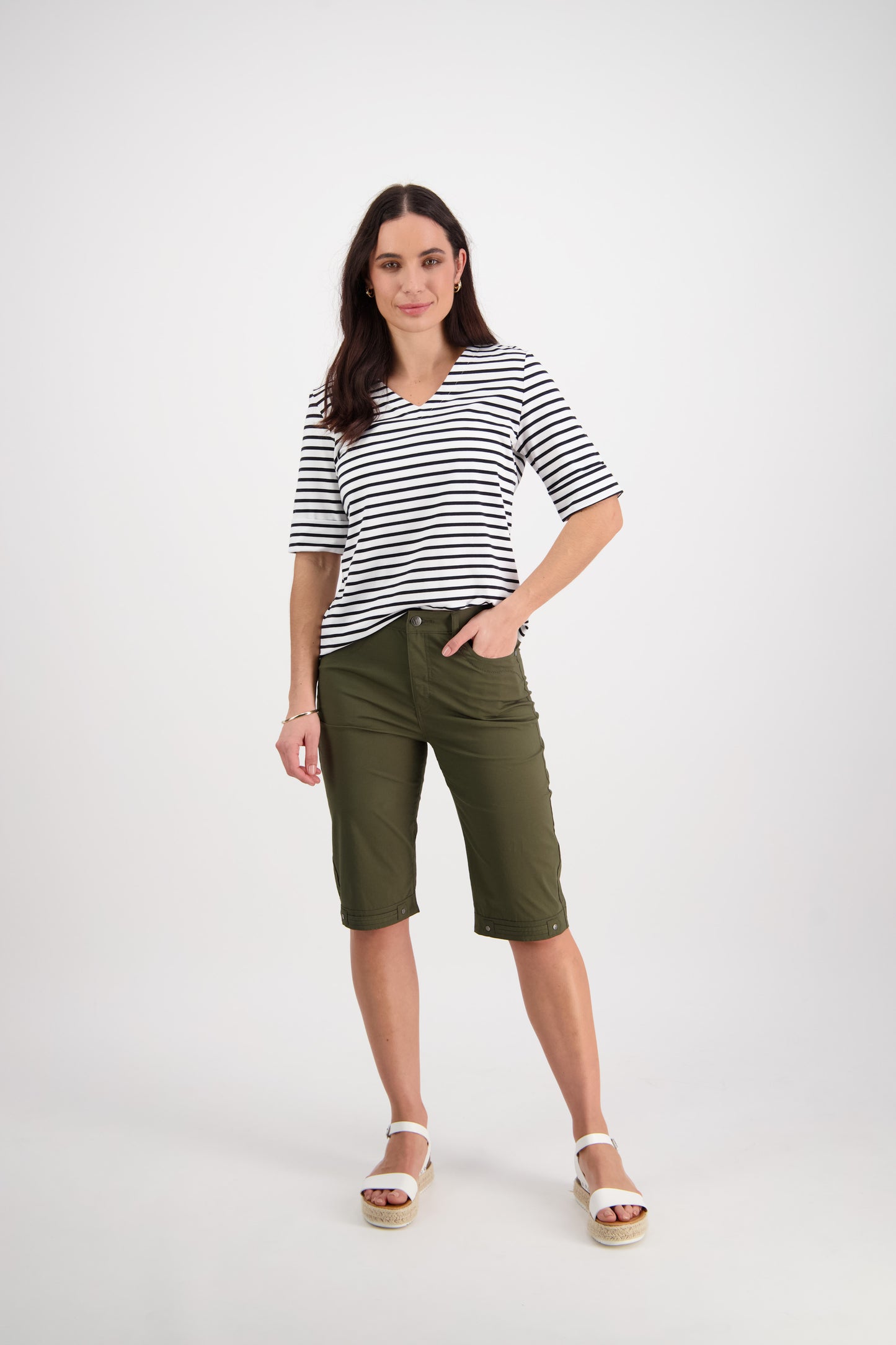 Khaki Poplin Straight Leg Short