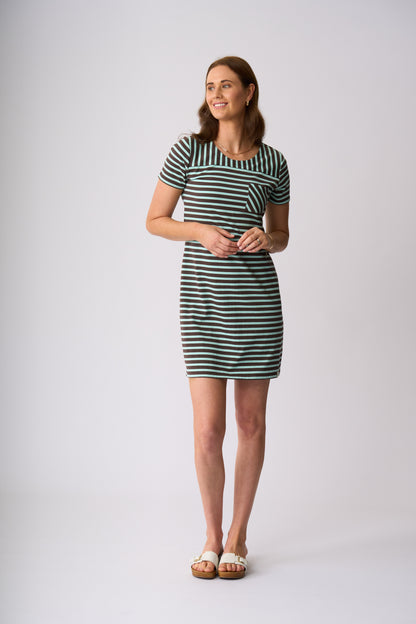 Milford Dress - Chocolate & Seabreeze Stripe