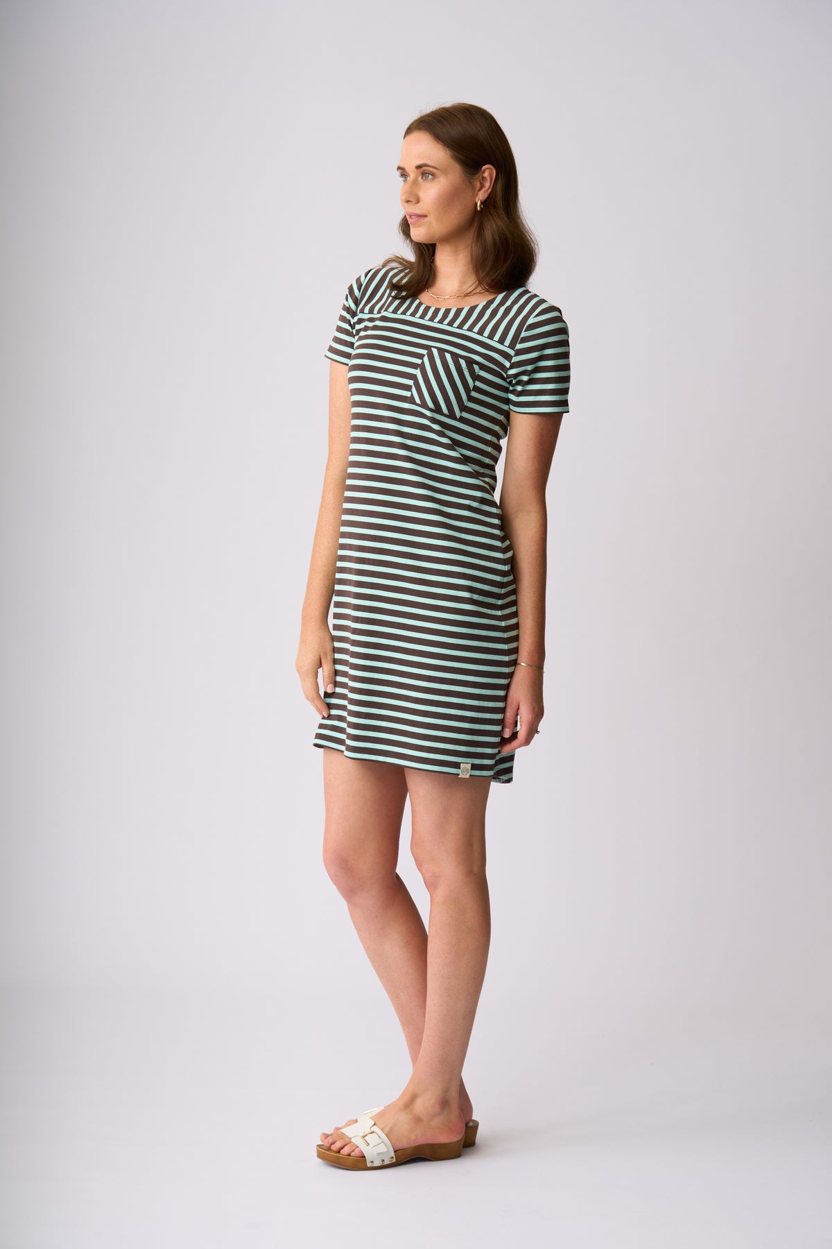 Milford Dress - Chocolate & Seabreeze Stripe