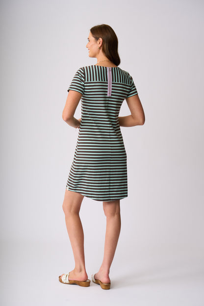 Milford Dress - Chocolate & Seabreeze Stripe