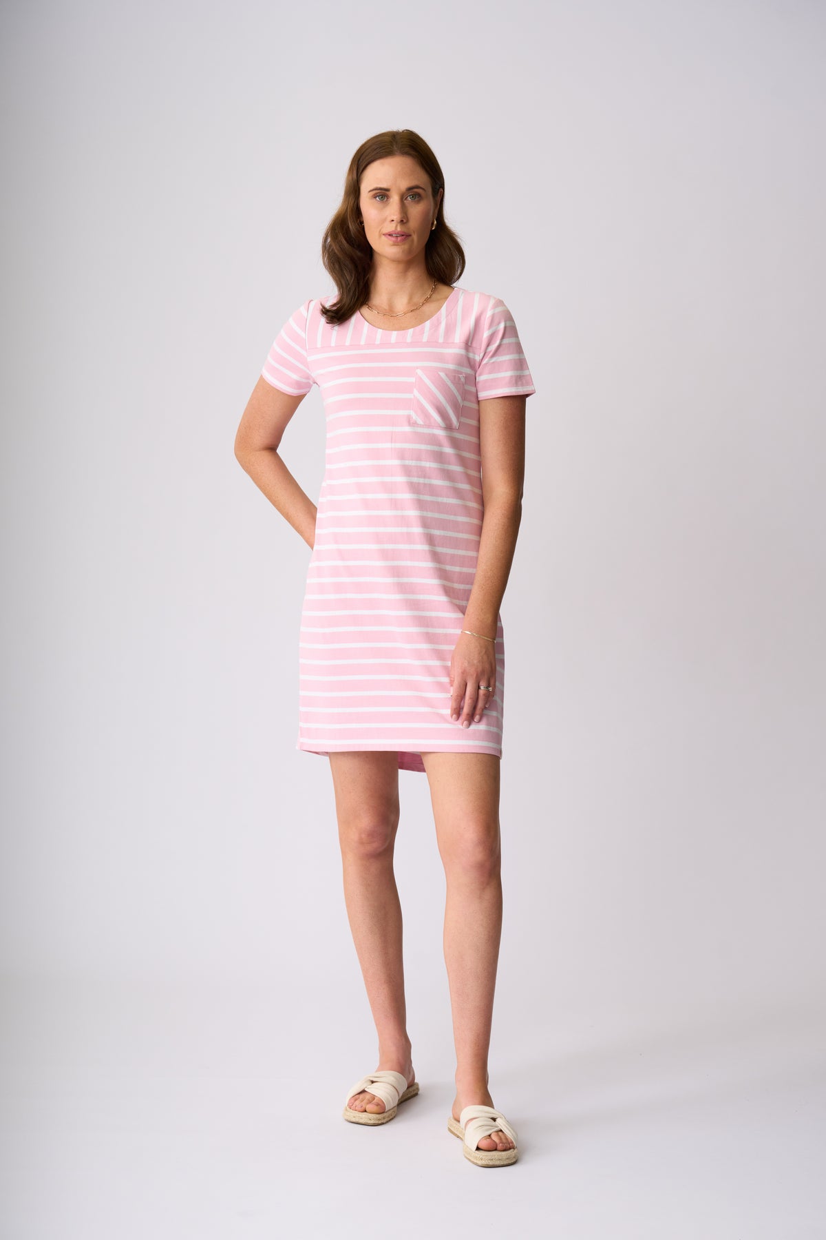 Milford Dress - Rose & White Stripe