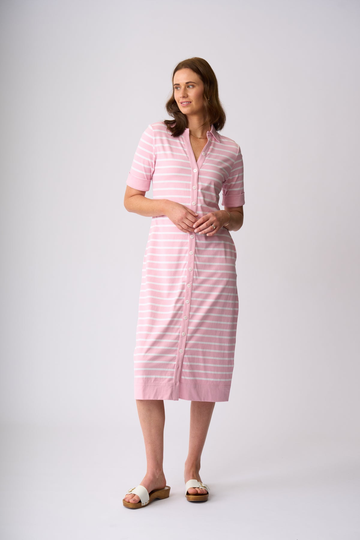 Roxburgh Dress - Rose & White Stripe