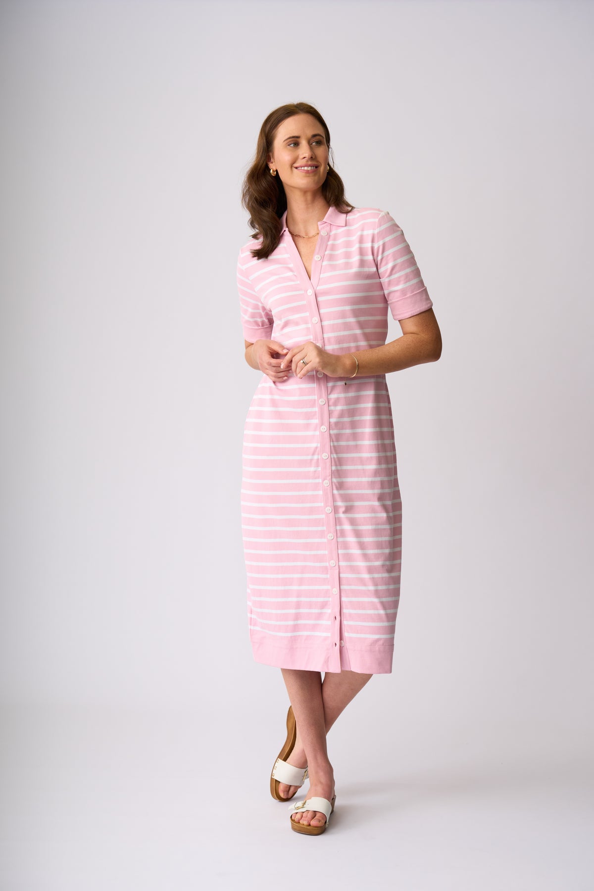 Roxburgh Dress - Rose & White Stripe
