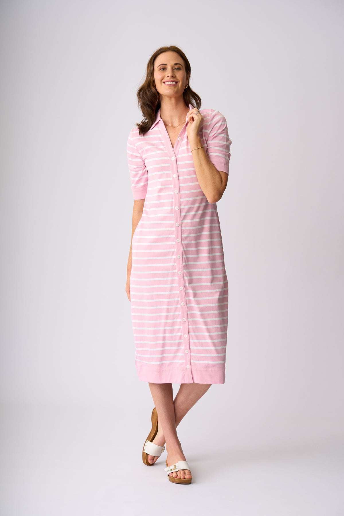 Roxburgh Dress - Rose & White Stripe
