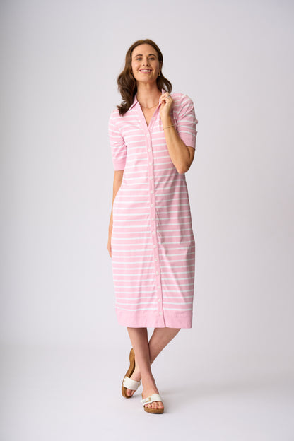 Roxburgh Dress - Rose & White Stripe