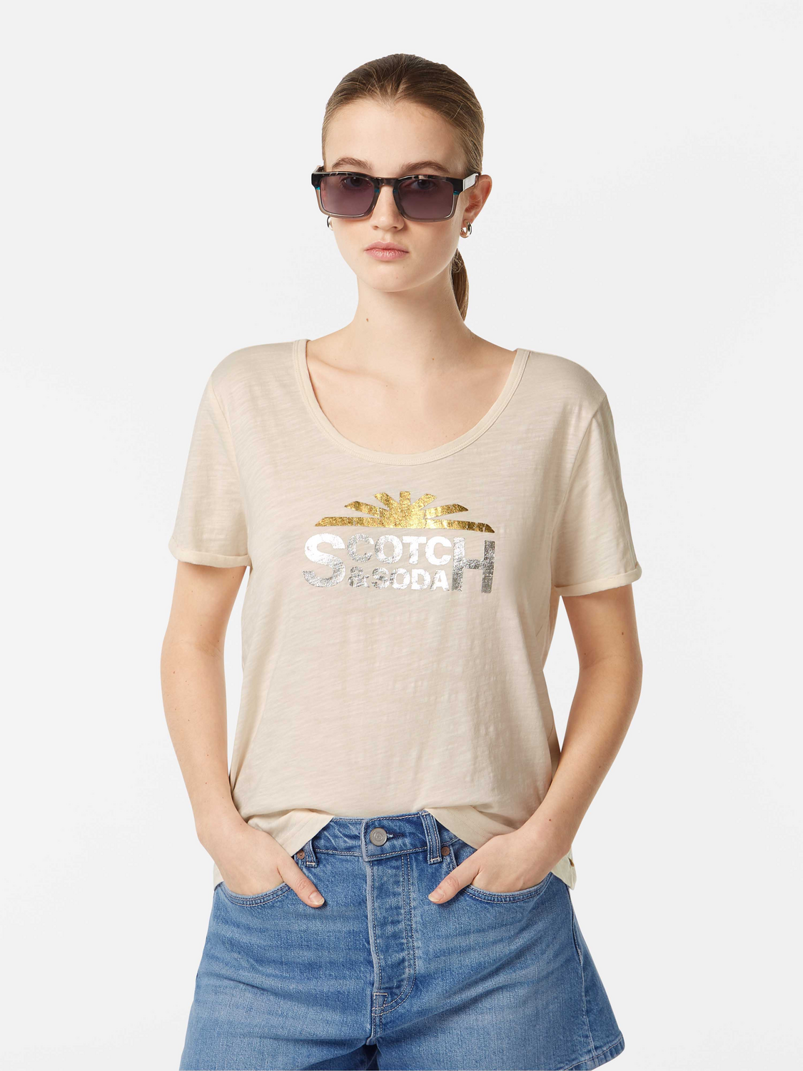 U-Neck Slub Foil Artwork T-Shirt