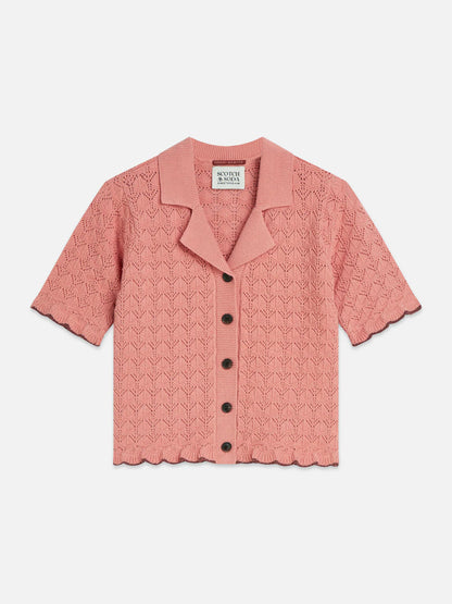 Pointelle Short Sleeve Cardigan