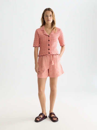 Pointelle Short Sleeve Cardigan