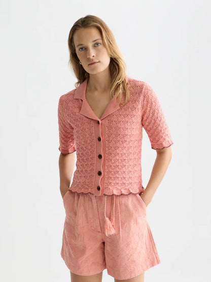 Pointelle Short Sleeve Cardigan