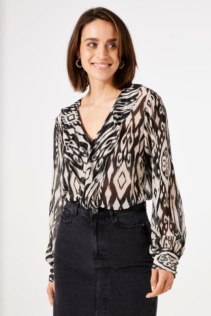 Black Blouse with Print