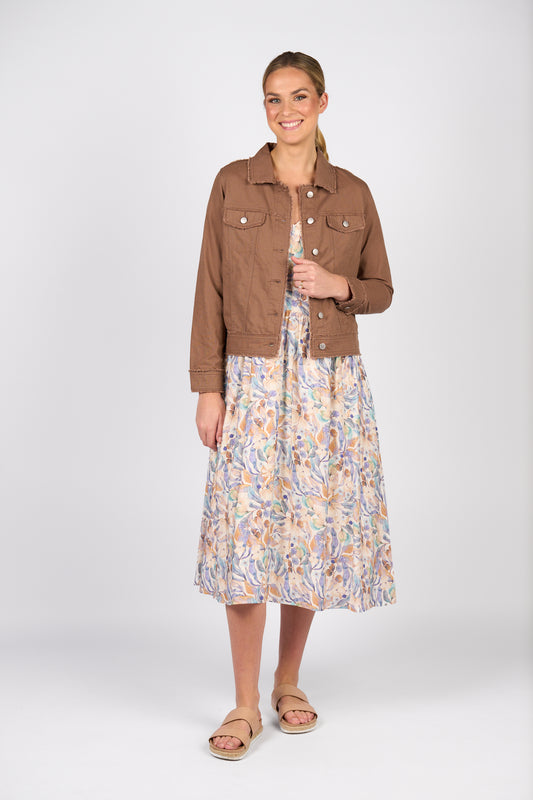 Pecan Linen Jacket with Frayed Seams