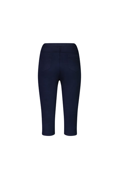 Navy Plain Skinny Leg 3/4 Length Lightweight Pull On