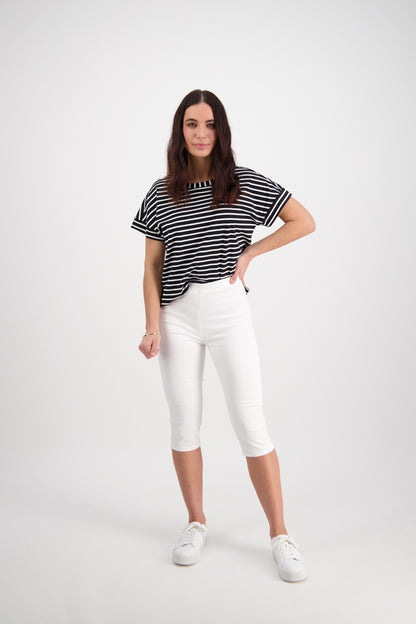 White Plain Skinny Leg 3/4 Length Lightweight Pull On