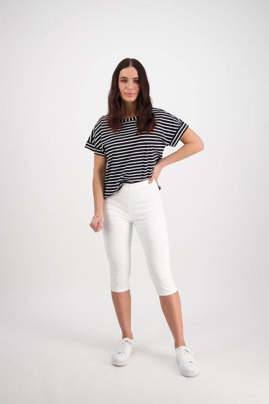 White Plain Skinny Leg 3/4 Length Lightweight Pull On