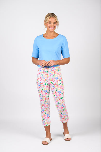 Porto Printed Slim Leg 7/8 Length Lightweight Pull-On