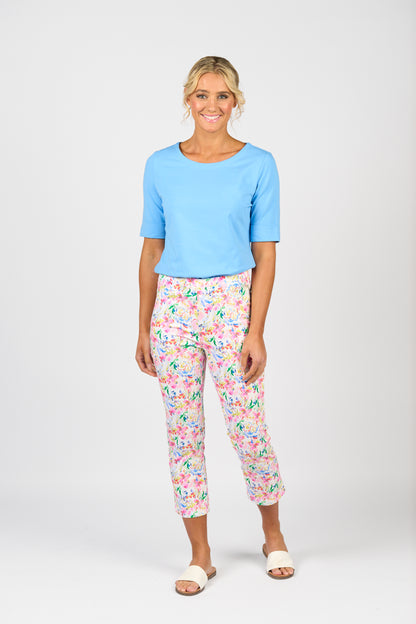 Porto Printed Slim Leg 7/8 Length Lightweight Pull-On