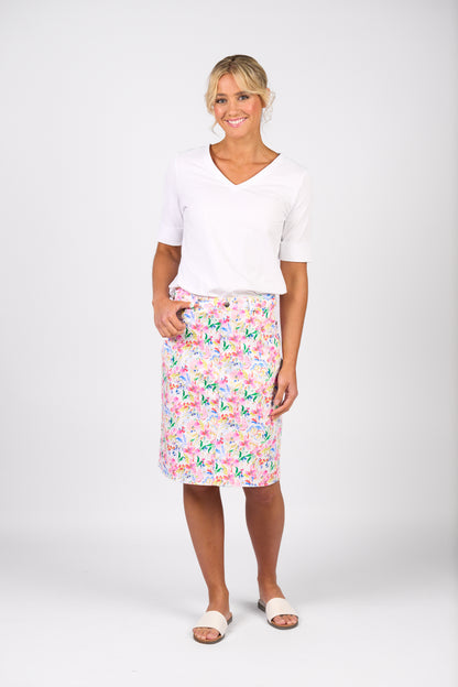 Porto Printed Lightweight Skirt with Centre Back Vent