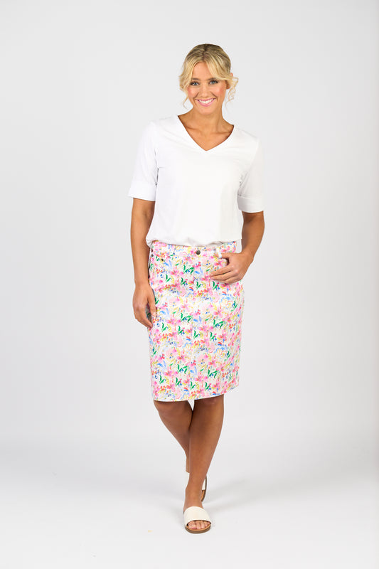Porto Printed Lightweight Skirt with Centre Back Vent