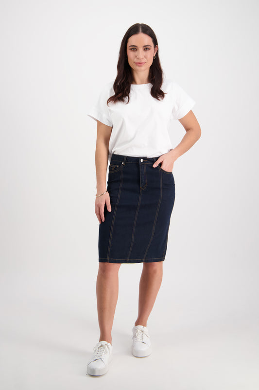 Indigo Denim Contrast Stitch Denim Skirt