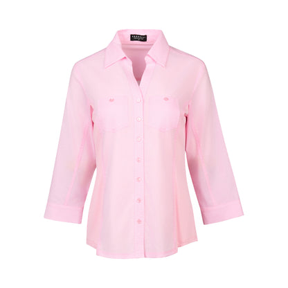 Soft Pink Plain Button Up Shirt with Rib Panels