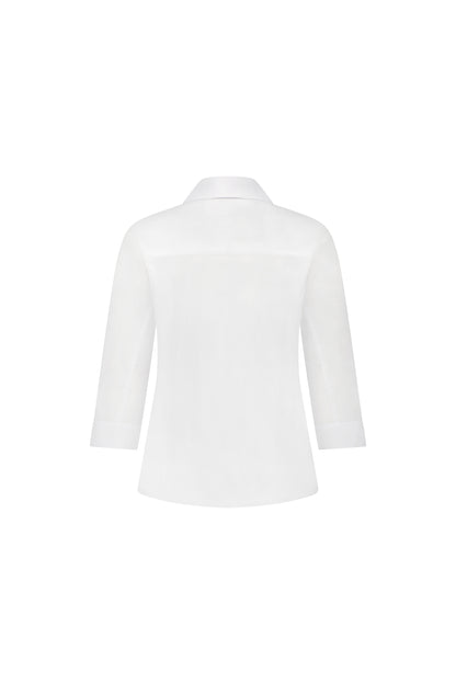 White Plain Button Up Shirt with Rib Panels