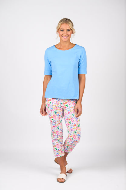 Sky Boat Neck Top with Cuffed Sleeve