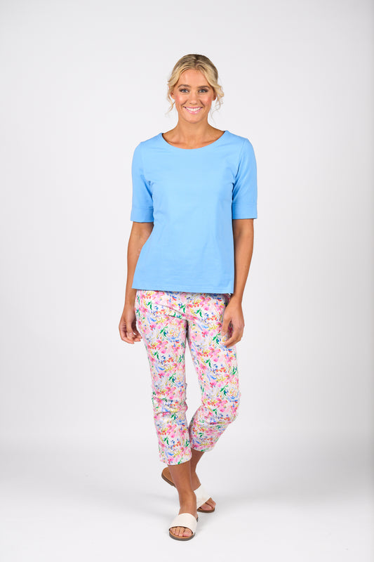 Sky Boat Neck Top with Cuffed Sleeve