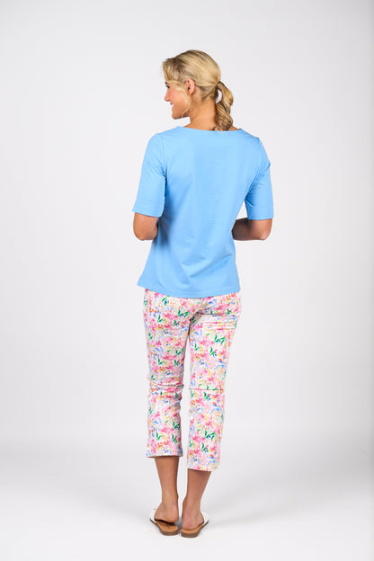 Sky Boat Neck Top with Cuffed Sleeve