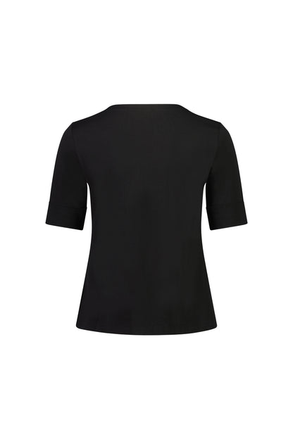 Black V-Neck Top with Cuffed Sleeve