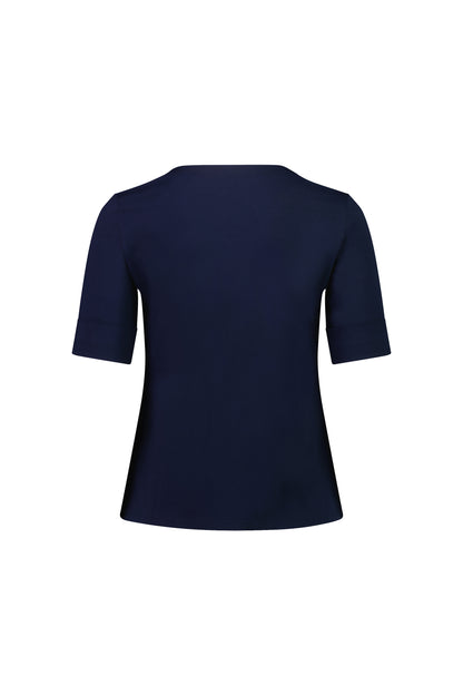 Navy V-Neck Top with Cuffed Sleeve