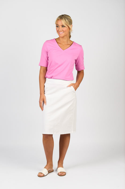 Orchid V-Neck Top with Cuffed Sleeve