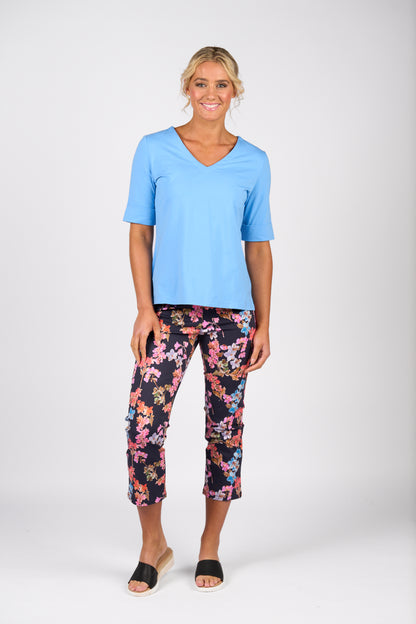 Sky V-Neck Top with Cuffed Sleeve