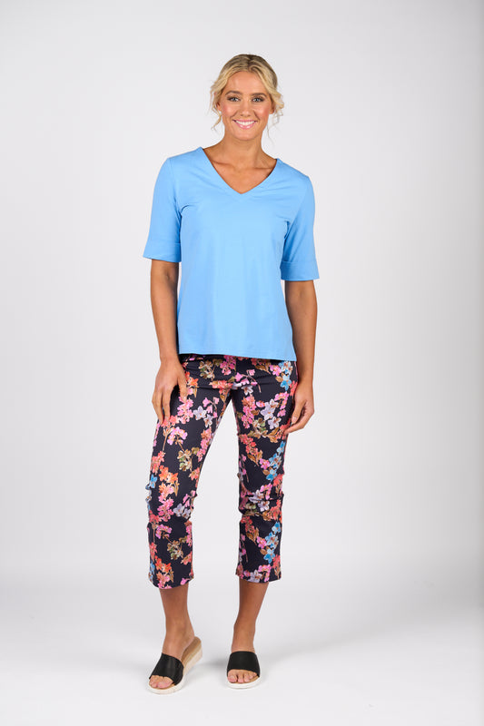 Sky V-Neck Top with Cuffed Sleeve