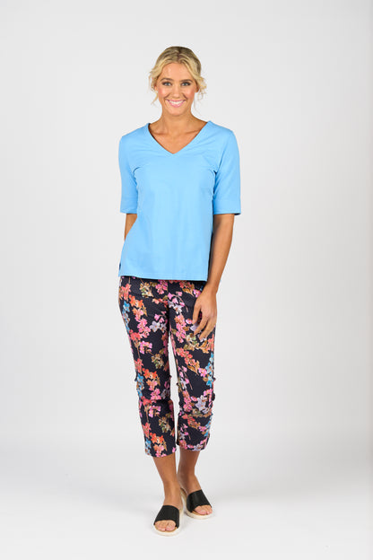 Sky V-Neck Top with Cuffed Sleeve