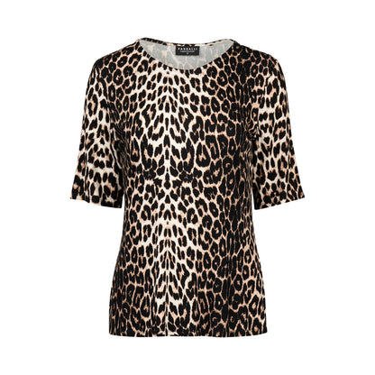 Leopard 3/4 Sleeve Round Neck Knit Top