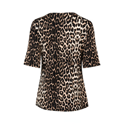 Leopard 3/4 Sleeve Round Neck Knit Top